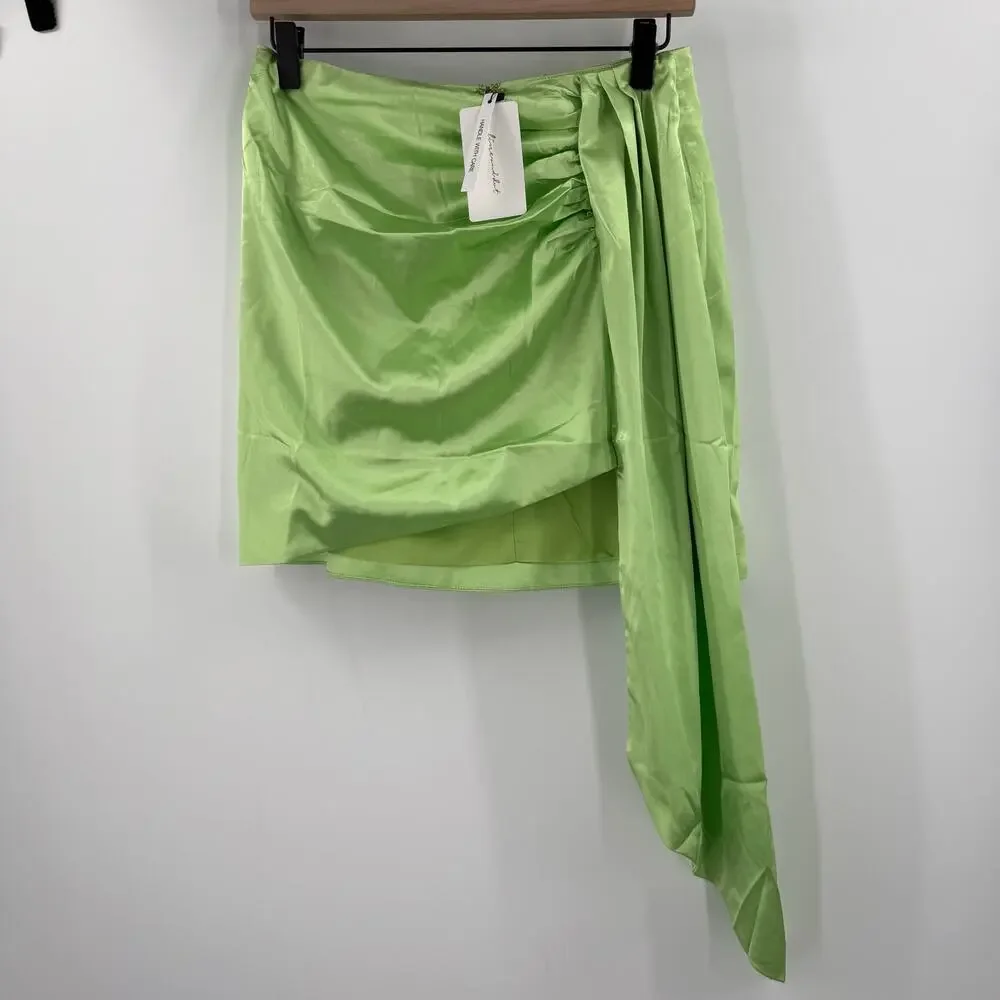 LINE & DOT Skirt SZ Medium Asymetrical Cascade Lizzy Lime Mini Satin Drape NWT